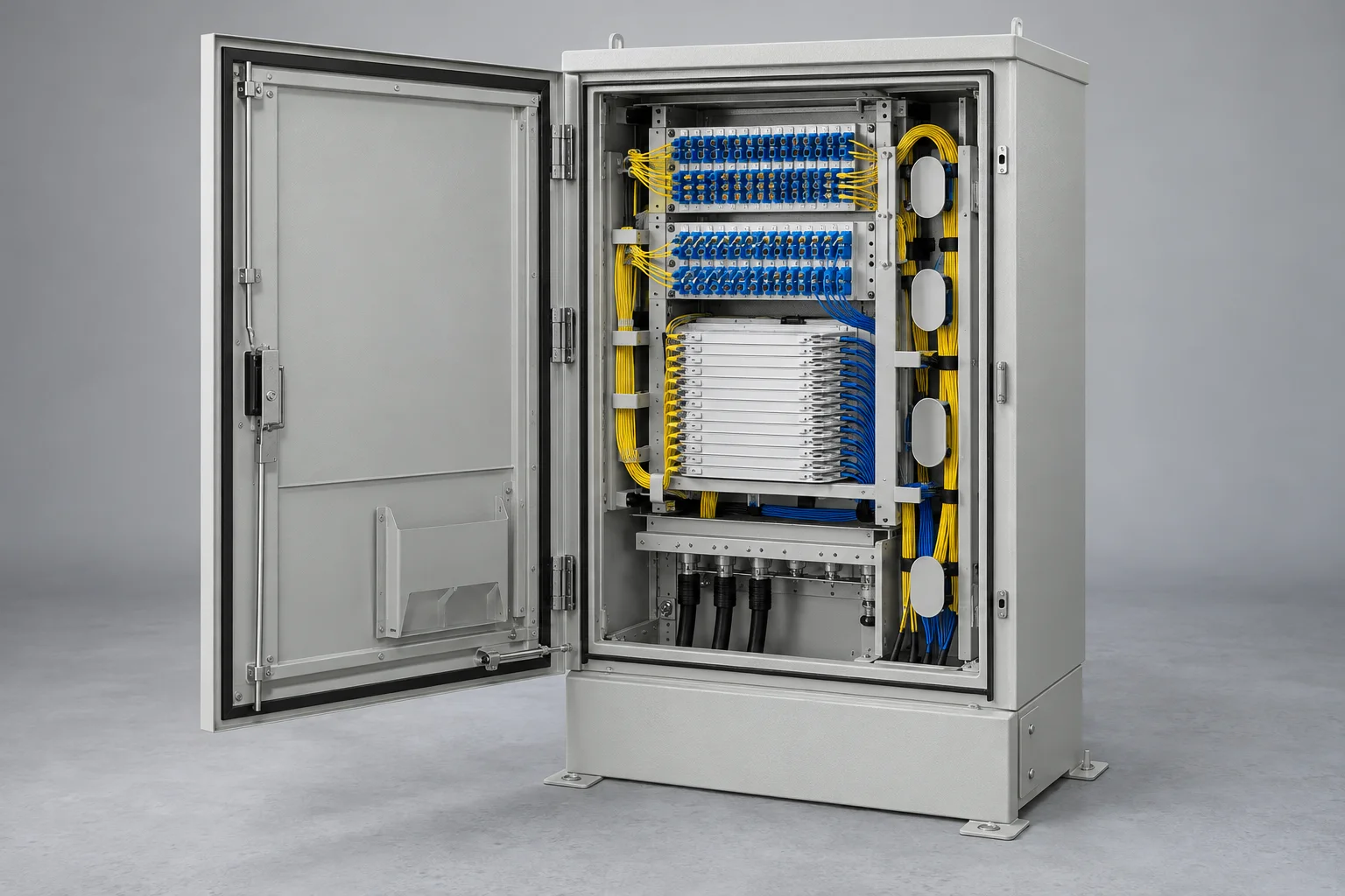 Fibre cross connect cabinet with arranged termination fields