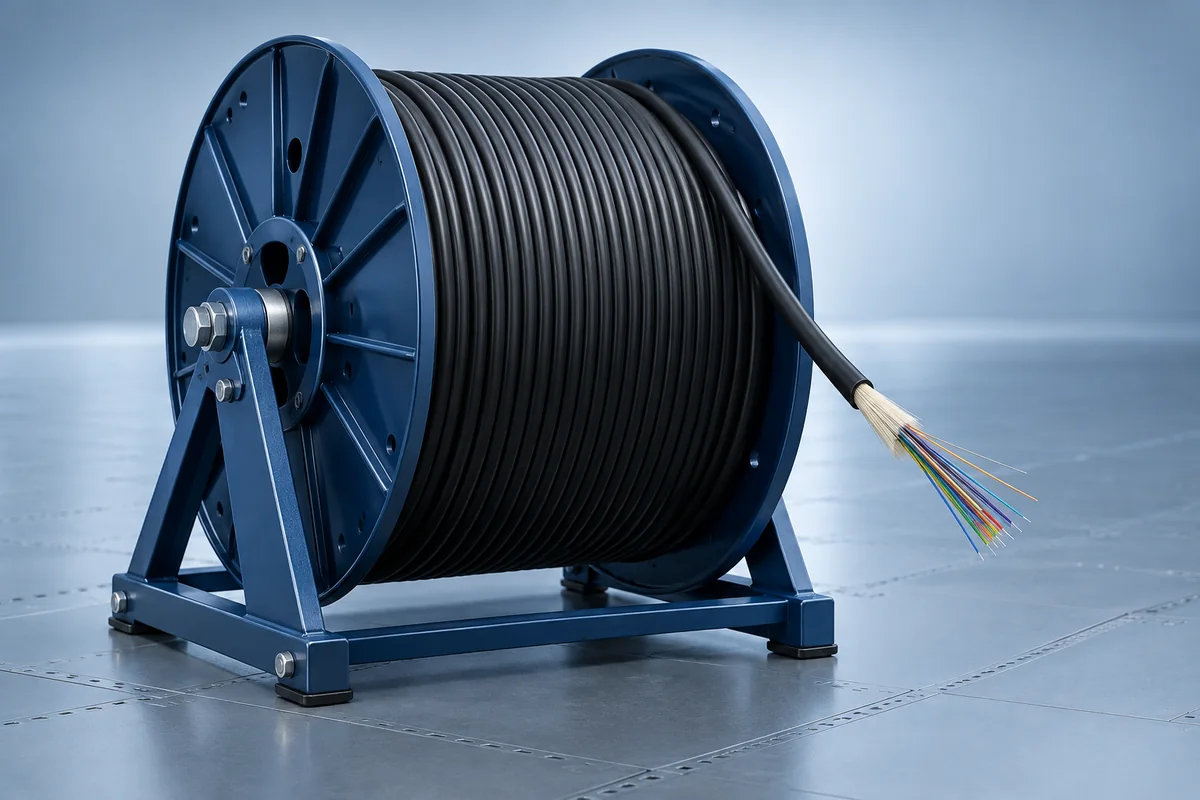 Optical fibre cable reel for a telecommunications route